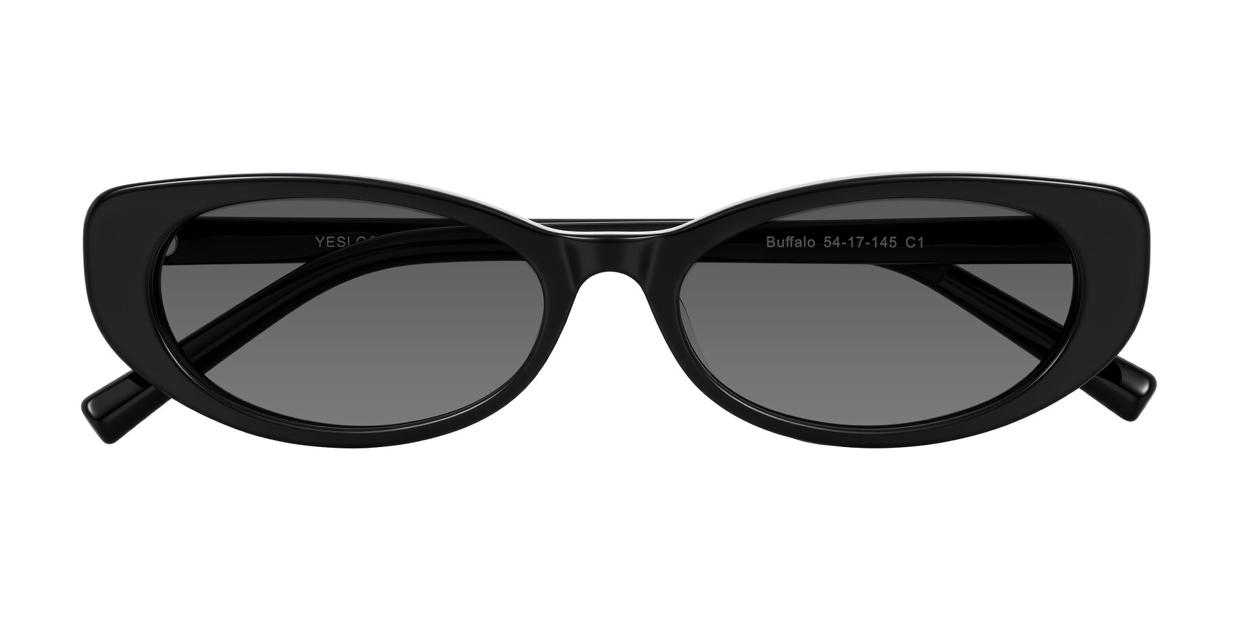 Folded Front of Buffalo in Black with Medium Gray Tinted Lenses