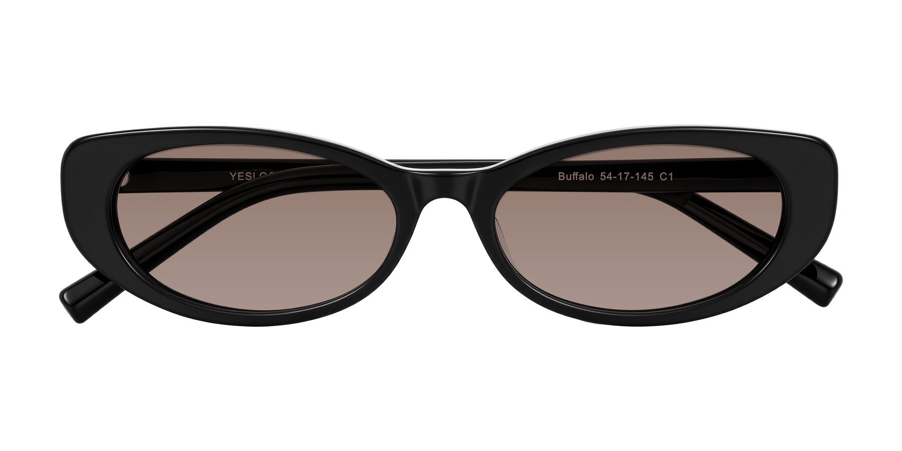 Folded Front of Buffalo in Black with Medium Brown Tinted Lenses