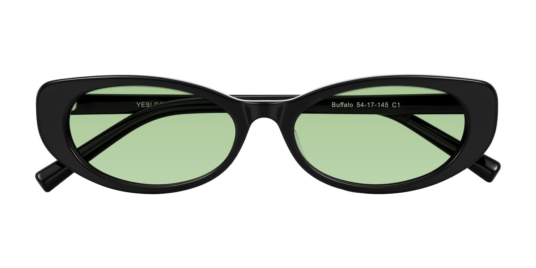 Folded Front of Buffalo in Black with Medium Green Tinted Lenses