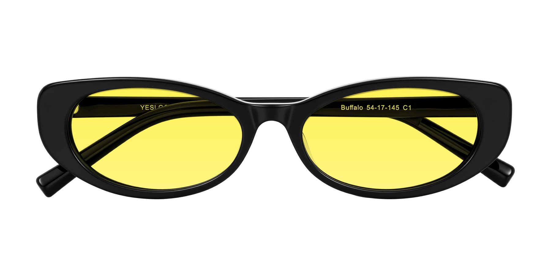 Folded Front of Buffalo in Black with Medium Yellow Tinted Lenses