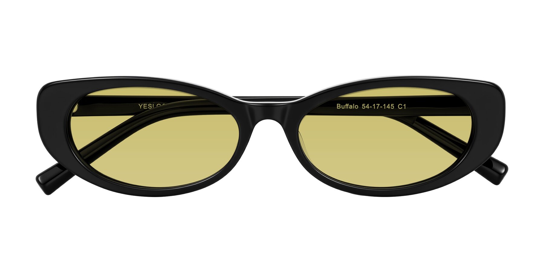 Folded Front of Buffalo in Black with Medium Champagne Tinted Lenses
