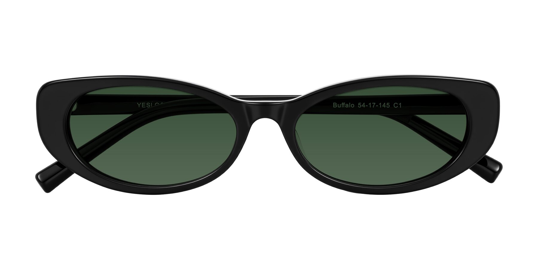 Folded Front of Buffalo in Black with Green Tinted Lenses