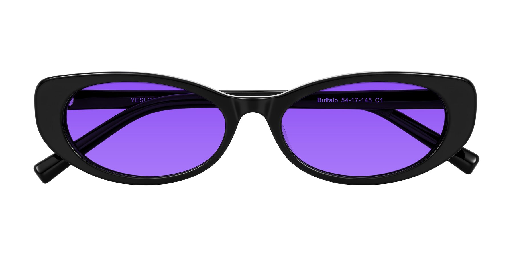 Folded Front of Buffalo in Black with Purple Tinted Lenses