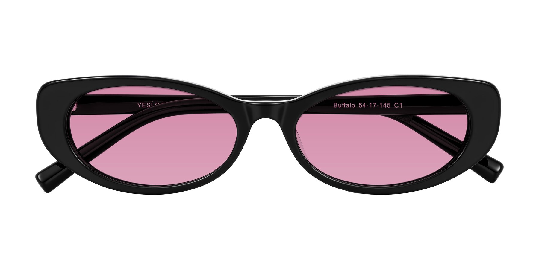 Folded Front of Buffalo in Black with Medium Wine Tinted Lenses