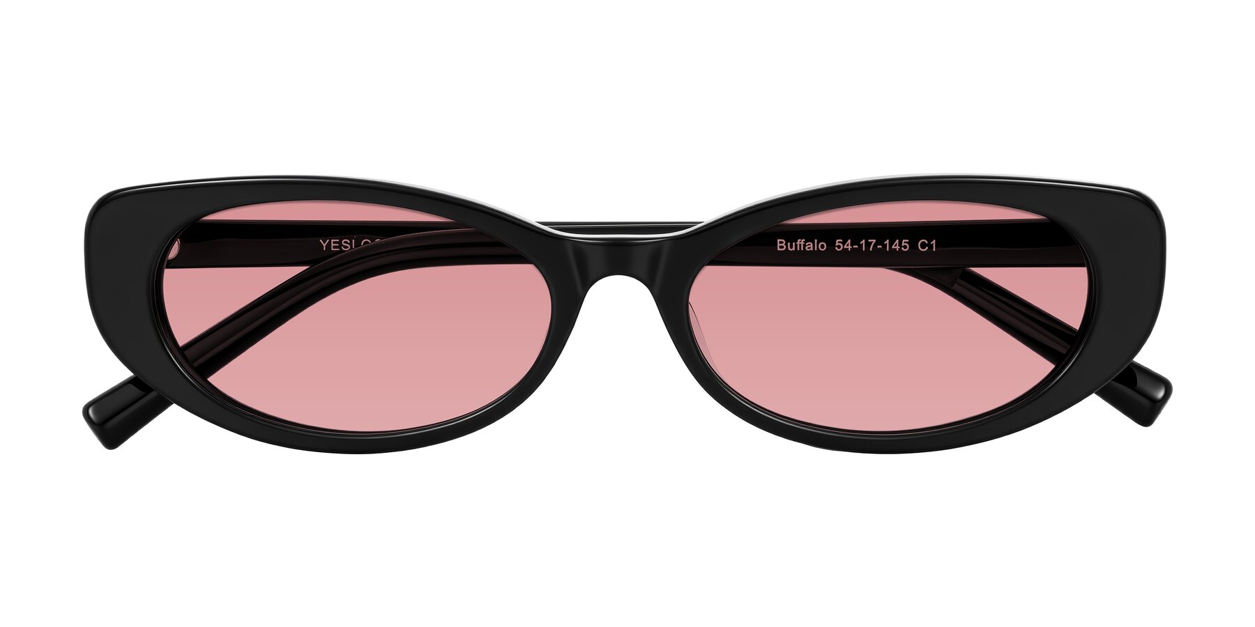 Folded Front of Buffalo in Black with Medium Garnet Tinted Lenses