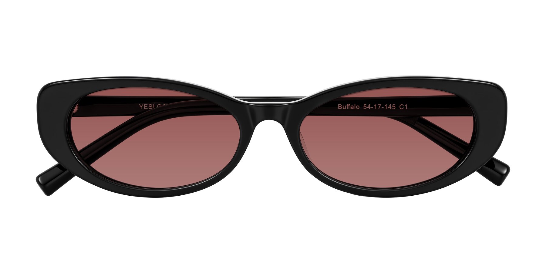 Folded Front of Buffalo in Black with Garnet Tinted Lenses