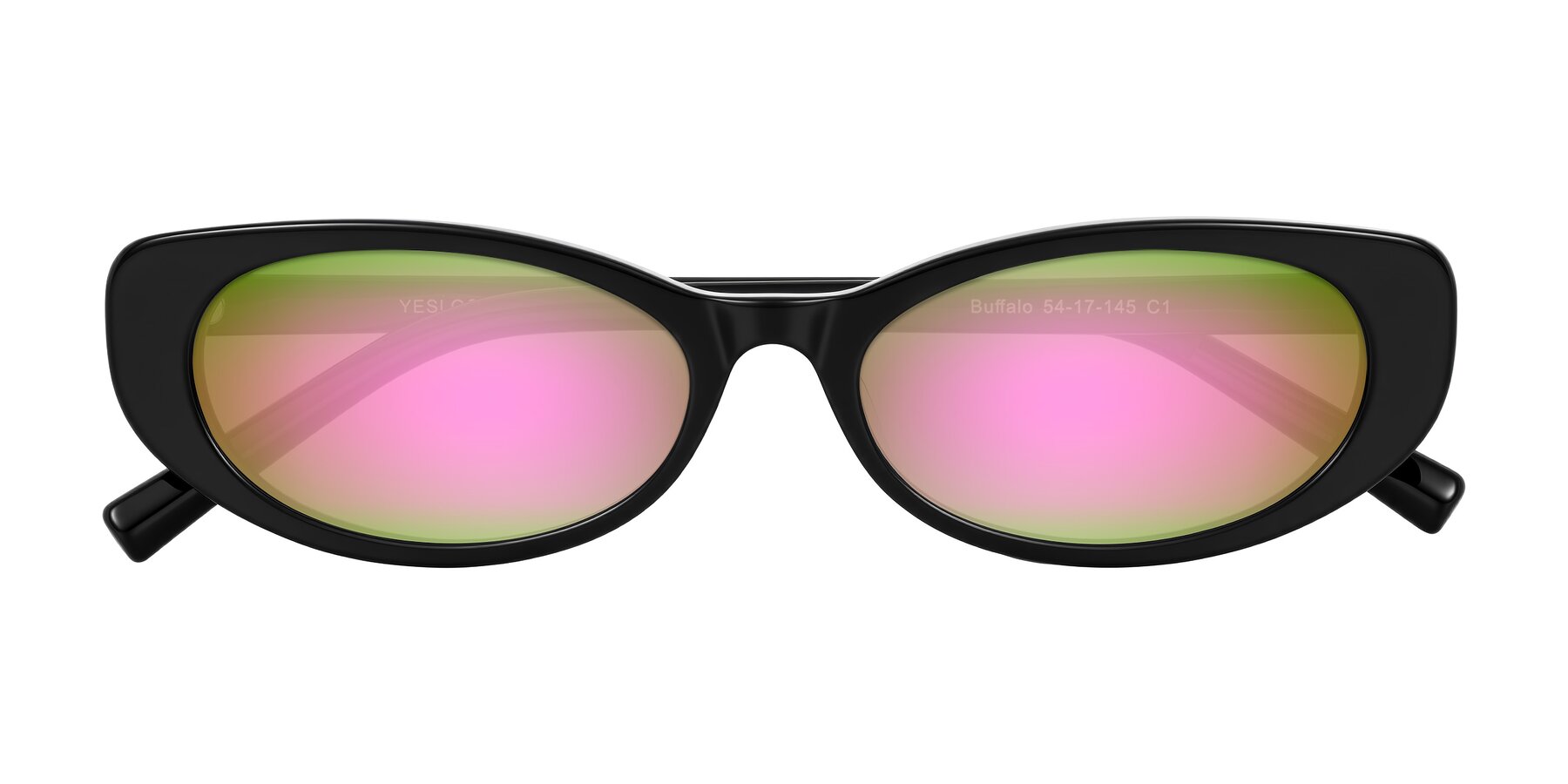 Folded Front of Buffalo in Black with Pink Mirrored Lenses