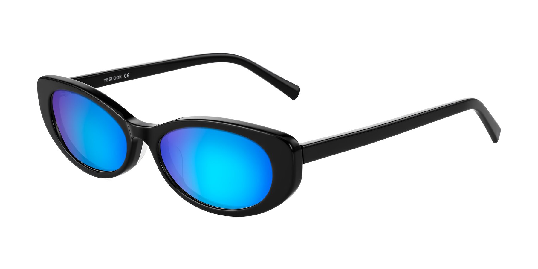 Angle of Buffalo in Black with Blue Mirrored Lenses
