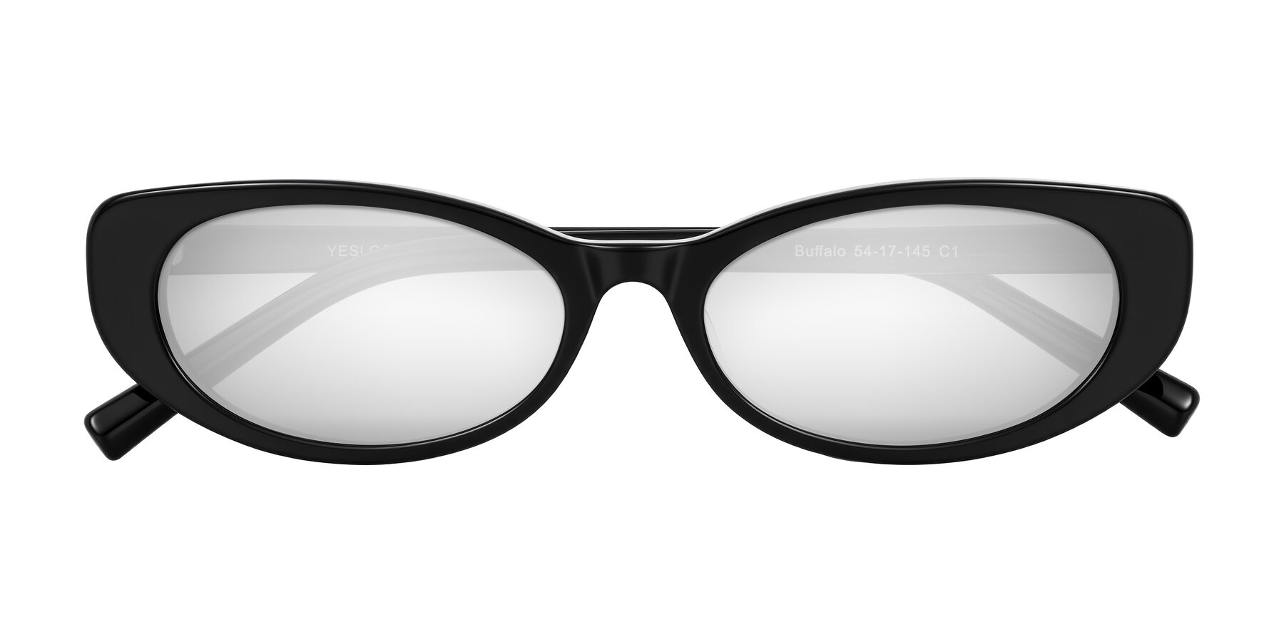 Folded Front of Buffalo in Black with Silver Mirrored Lenses