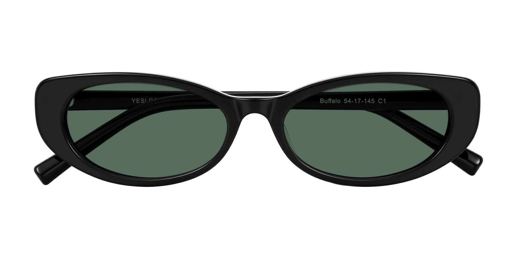 Folded Front of Buffalo in Black with Green Polarized Lenses