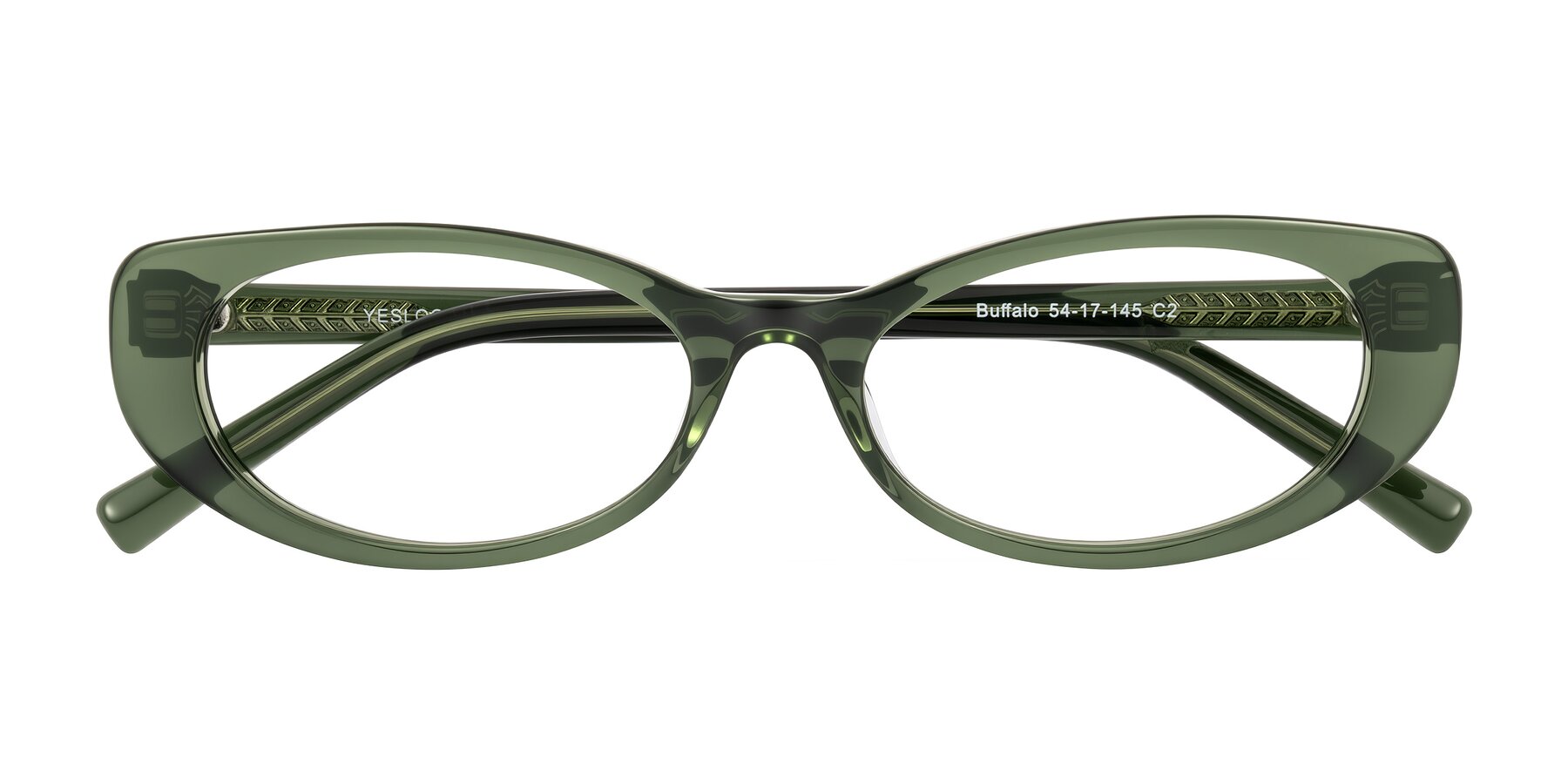 Folded Front of Buffalo in Olive Green with Clear Blue Light Blocking Lenses