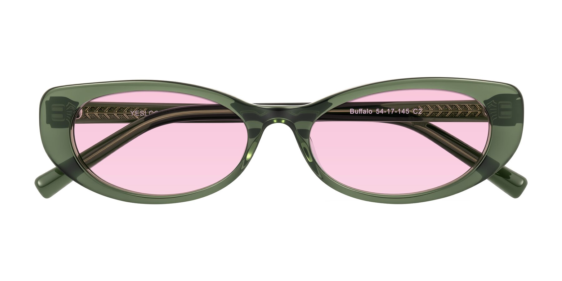 Folded Front of Buffalo in Olive Green with Light Pink Tinted Lenses