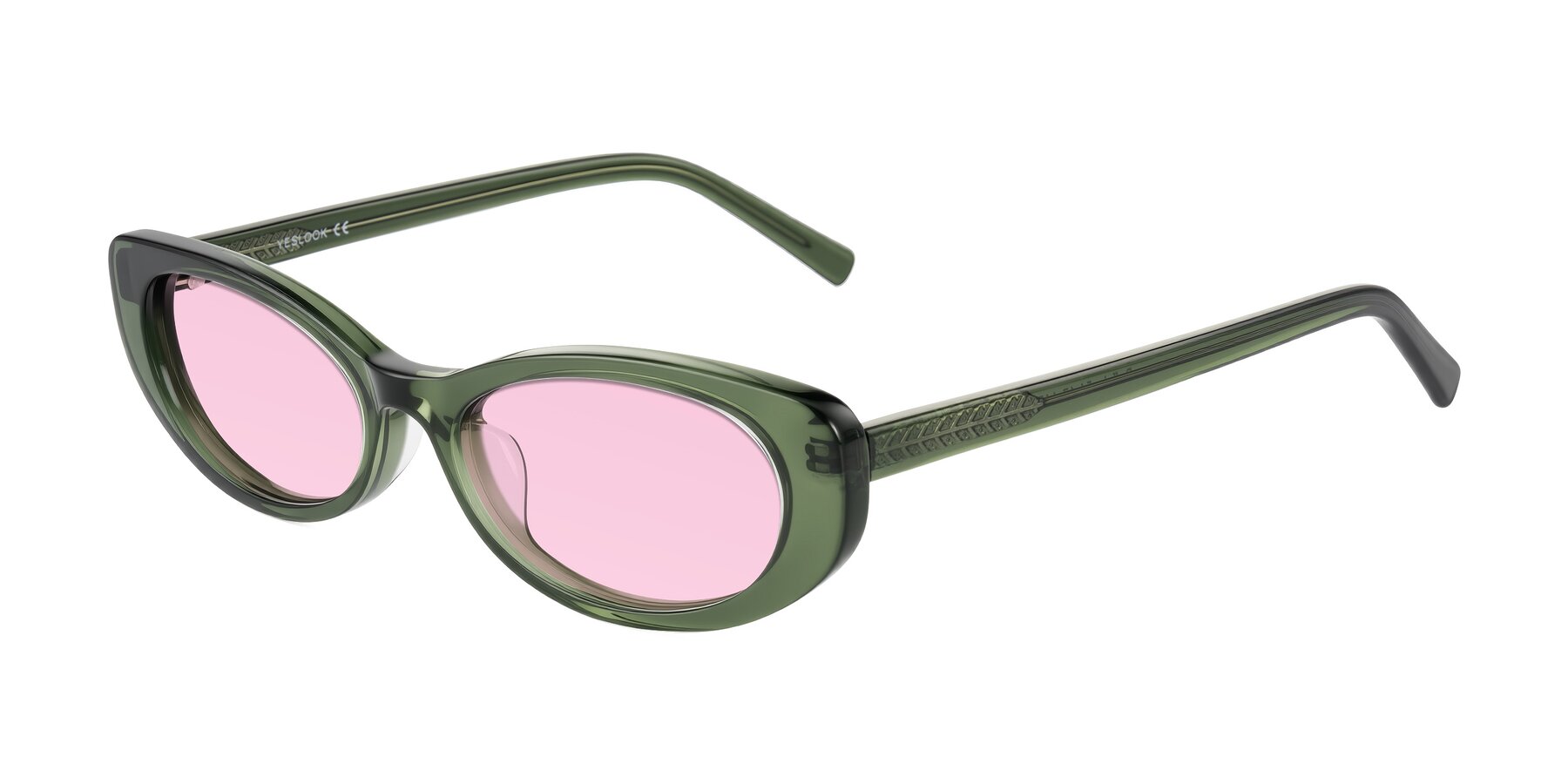Angle of Buffalo in Olive Green with Light Pink Tinted Lenses