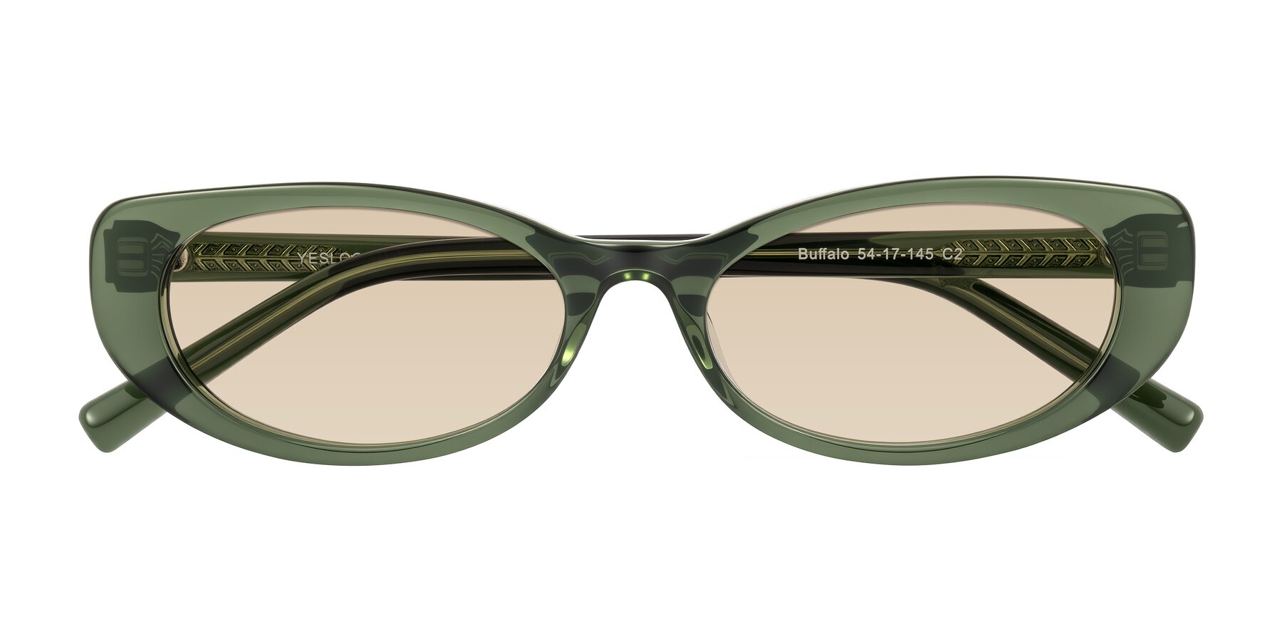 Folded Front of Buffalo in Olive Green with Light Brown Tinted Lenses