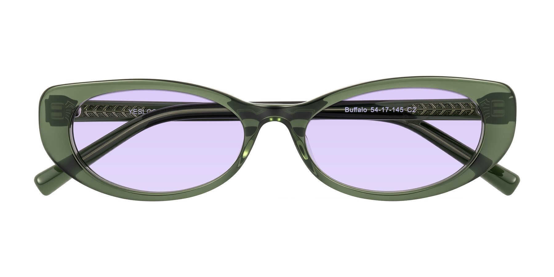Folded Front of Buffalo in Olive Green with Light Purple Tinted Lenses