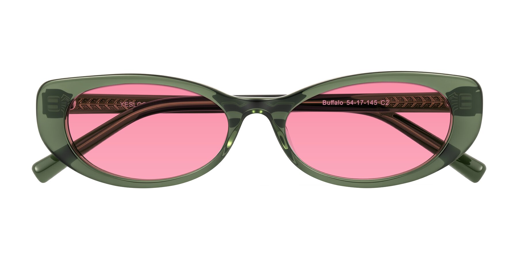 Folded Front of Buffalo in Olive Green with Pink Tinted Lenses