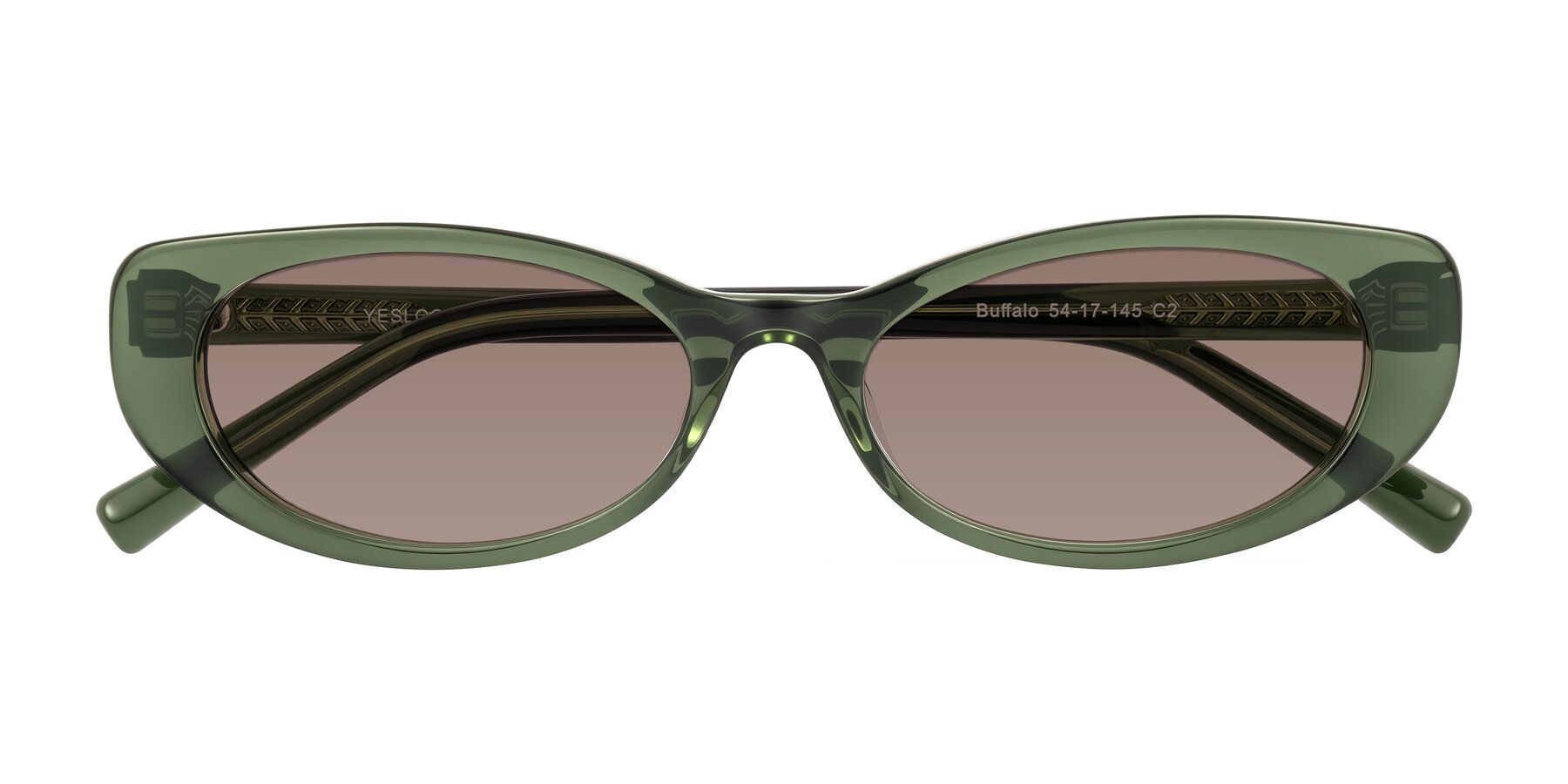 Folded Front of Buffalo in Olive Green with Medium Brown Tinted Lenses