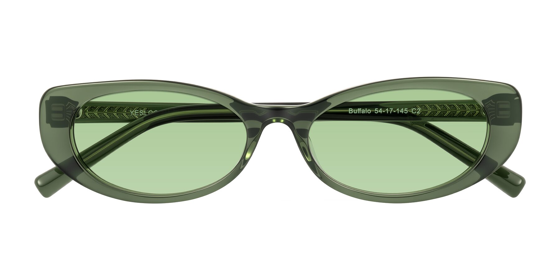 Folded Front of Buffalo in Olive Green with Medium Green Tinted Lenses