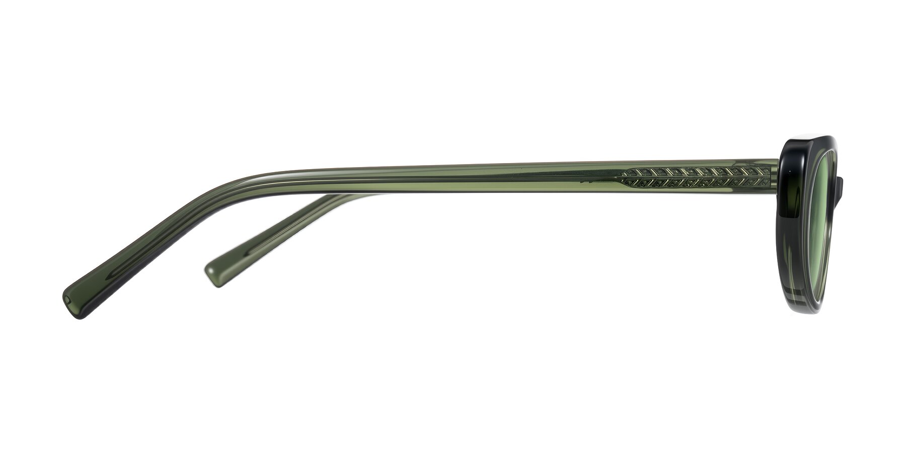 Side of Buffalo in Olive Green with Medium Green Tinted Lenses