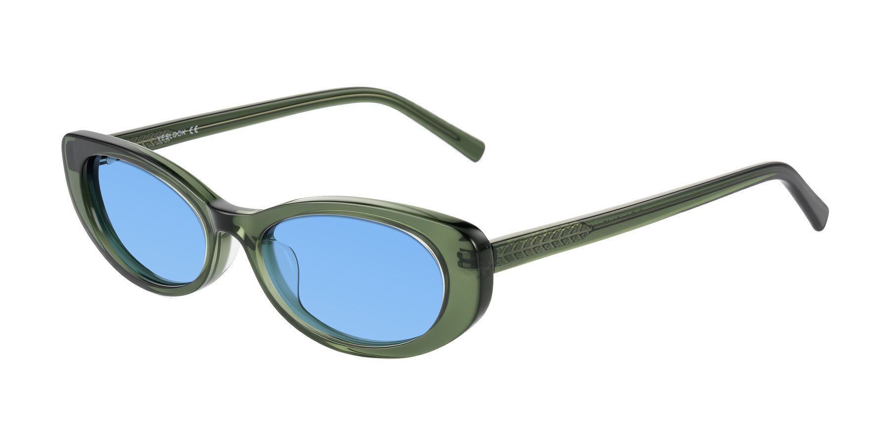 Angle of Buffalo in Olive Green with Medium Blue Tinted Lenses