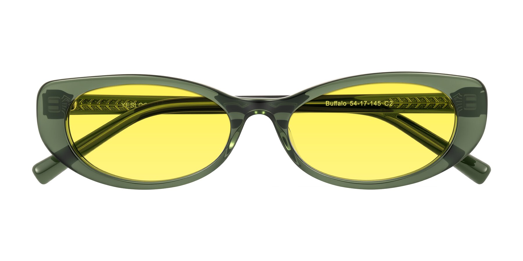 Folded Front of Buffalo in Olive Green with Medium Yellow Tinted Lenses