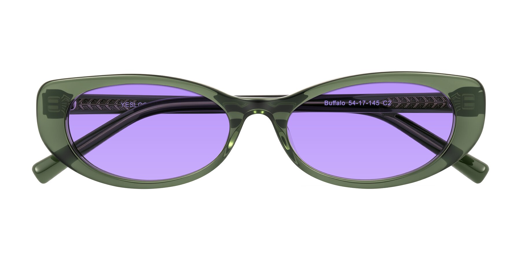 Folded Front of Buffalo in Olive Green with Medium Purple Tinted Lenses