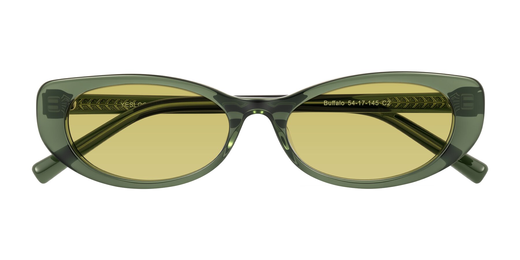 Folded Front of Buffalo in Olive Green with Medium Champagne Tinted Lenses