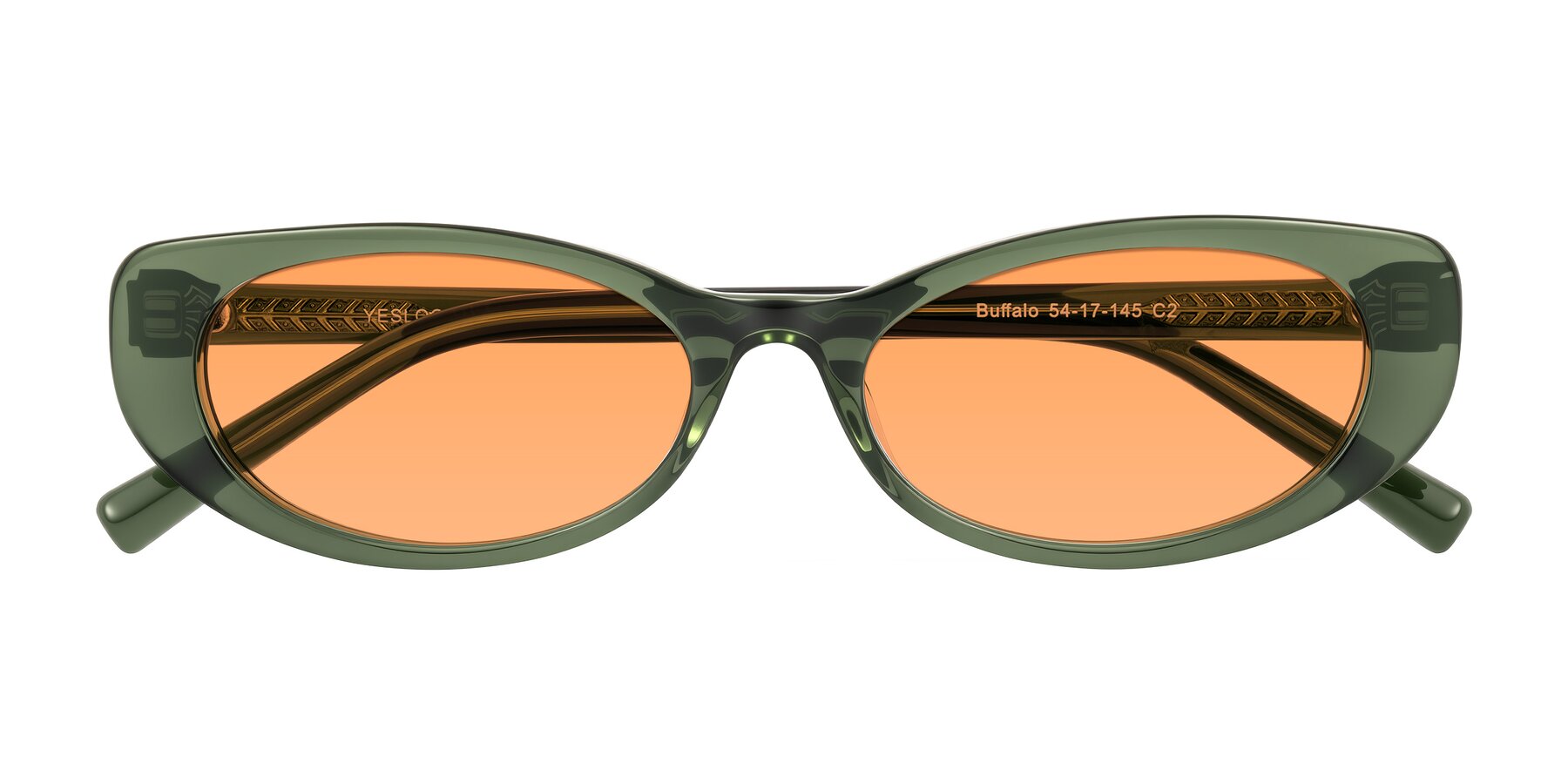 Folded Front of Buffalo in Olive Green with Medium Orange Tinted Lenses