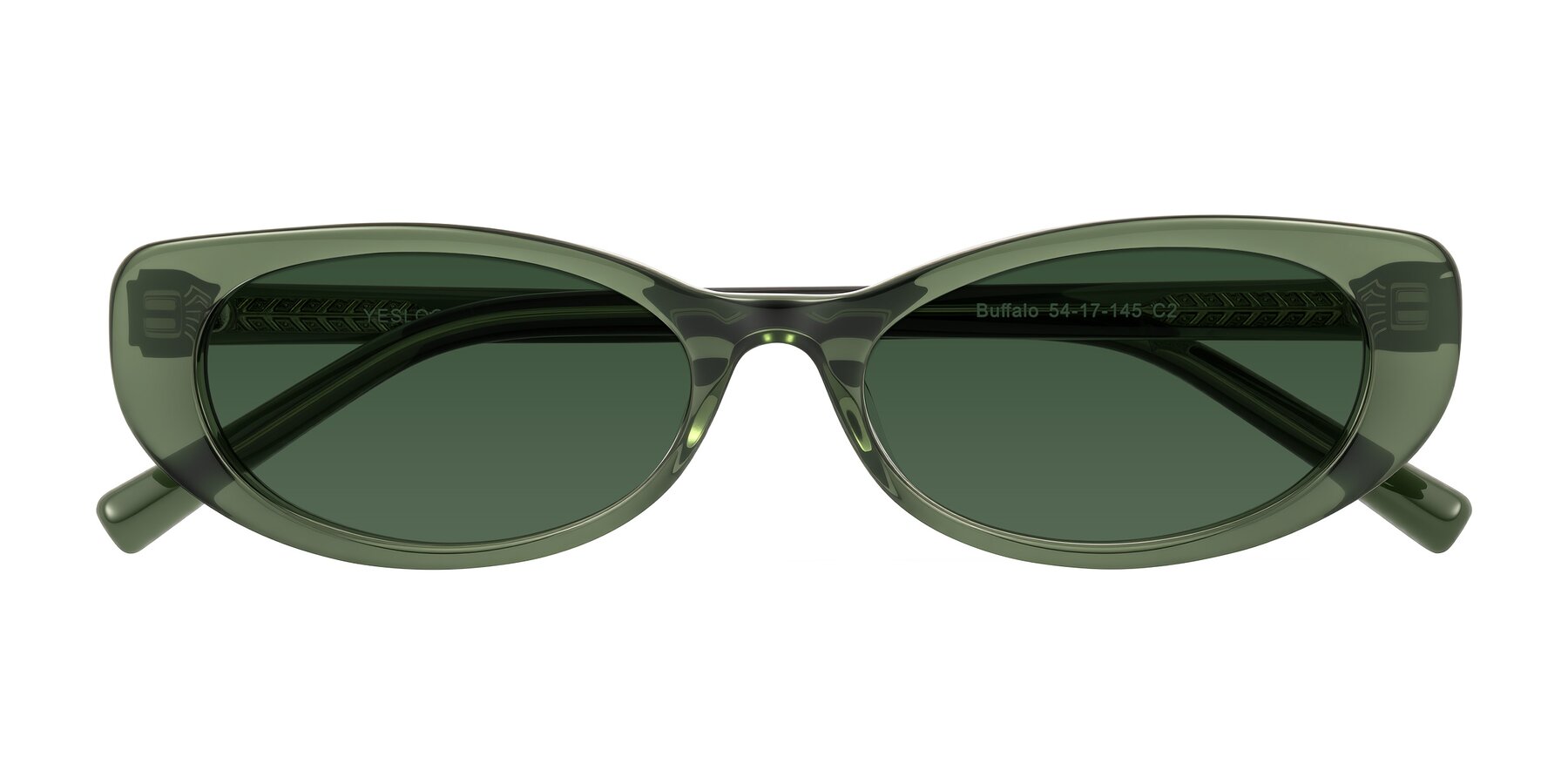 Folded Front of Buffalo in Olive Green with Green Tinted Lenses