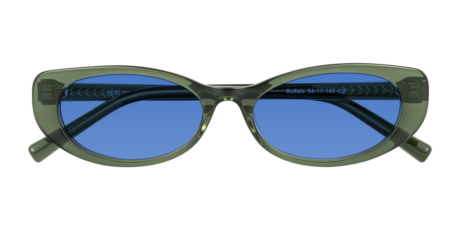 Folded Front of Buffalo in Olive Green with Blue Tinted Lenses