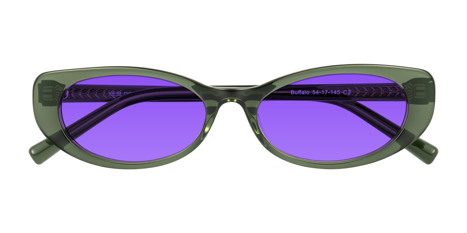 Folded Front of Buffalo in Olive Green with Purple Tinted Lenses