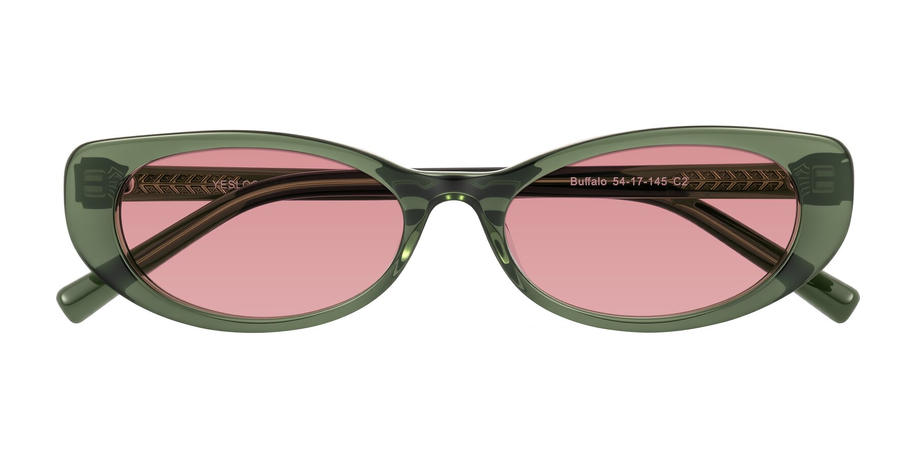 Folded Front of Buffalo in Olive Green with Medium Garnet Tinted Lenses