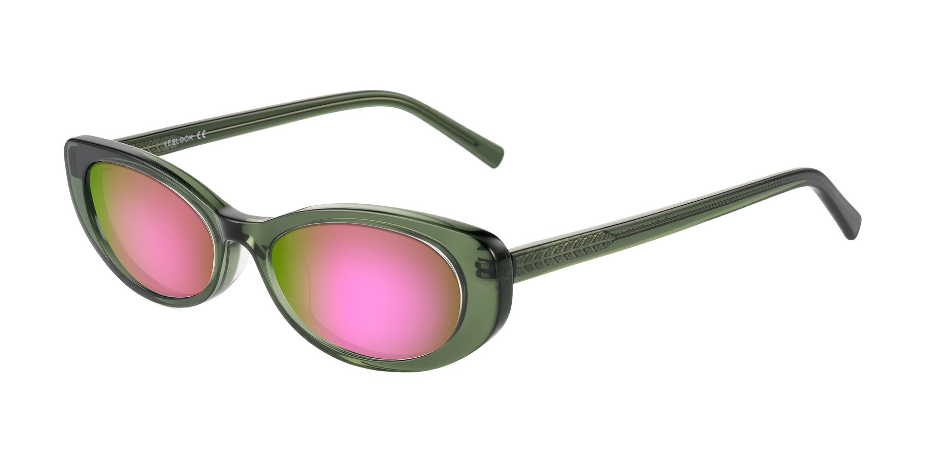 Angle of Buffalo in Olive Green with Pink Mirrored Lenses