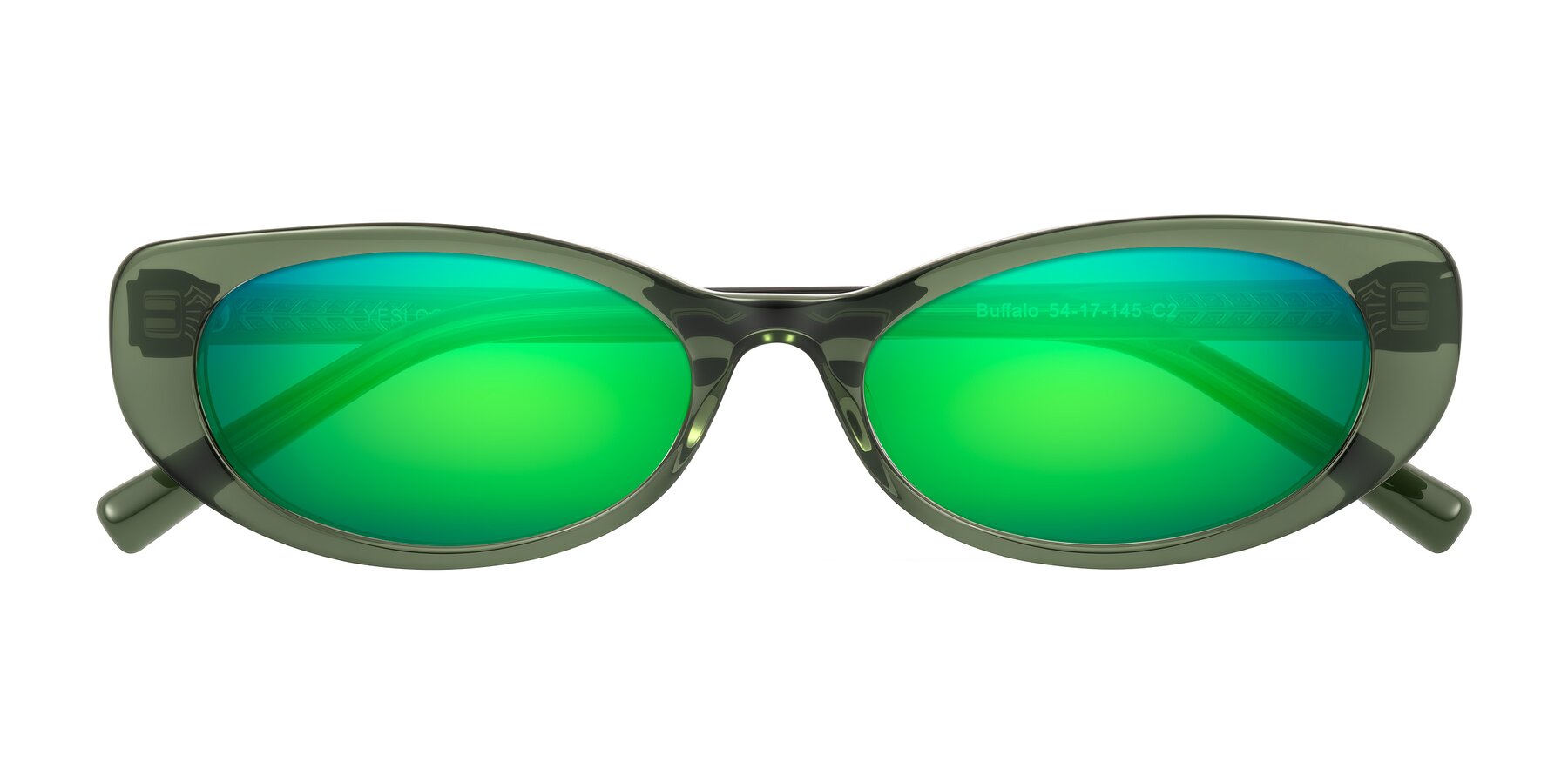 Folded Front of Buffalo in Olive Green with Green Mirrored Lenses