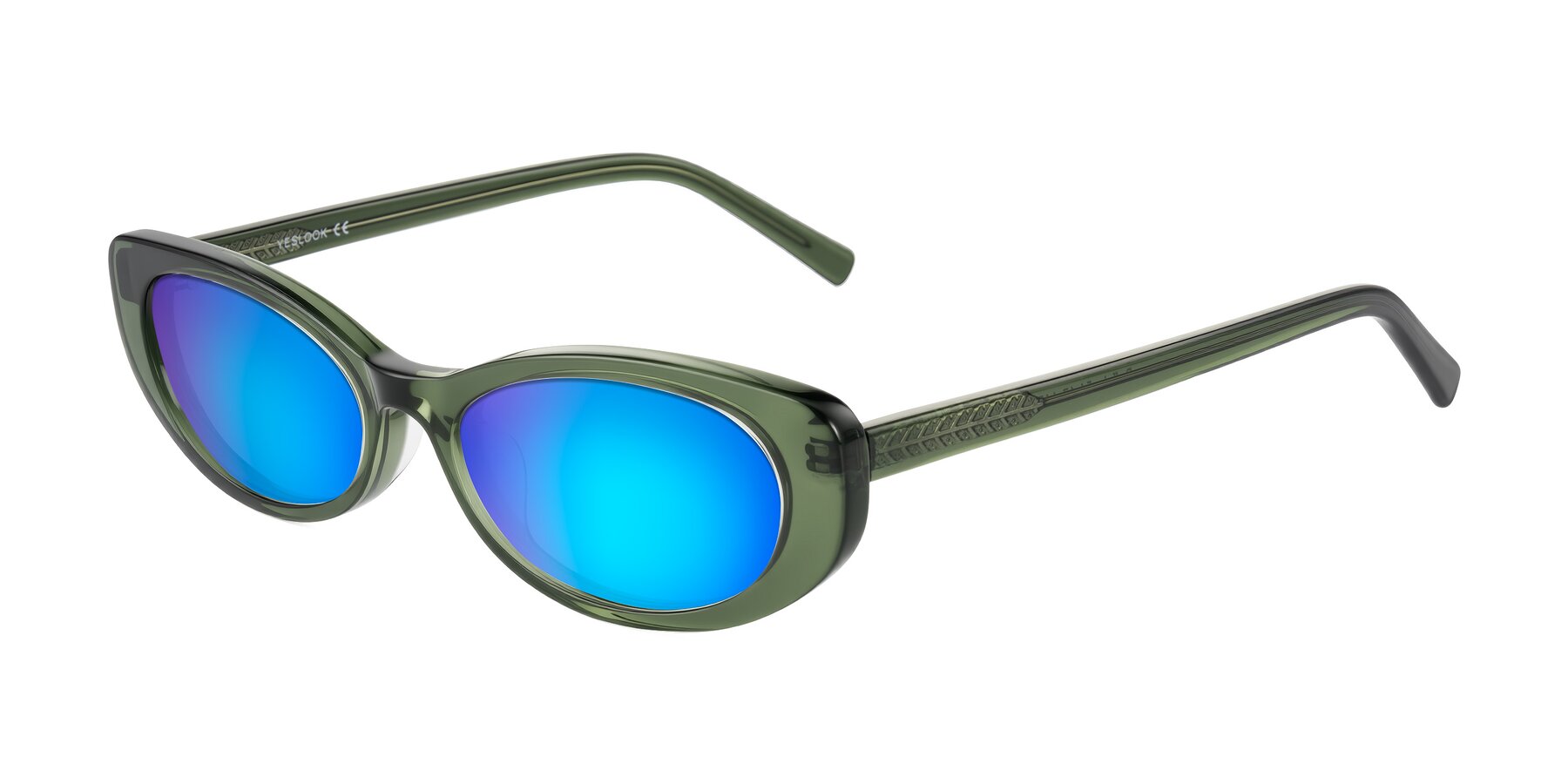 Angle of Buffalo in Olive Green with Blue Mirrored Lenses