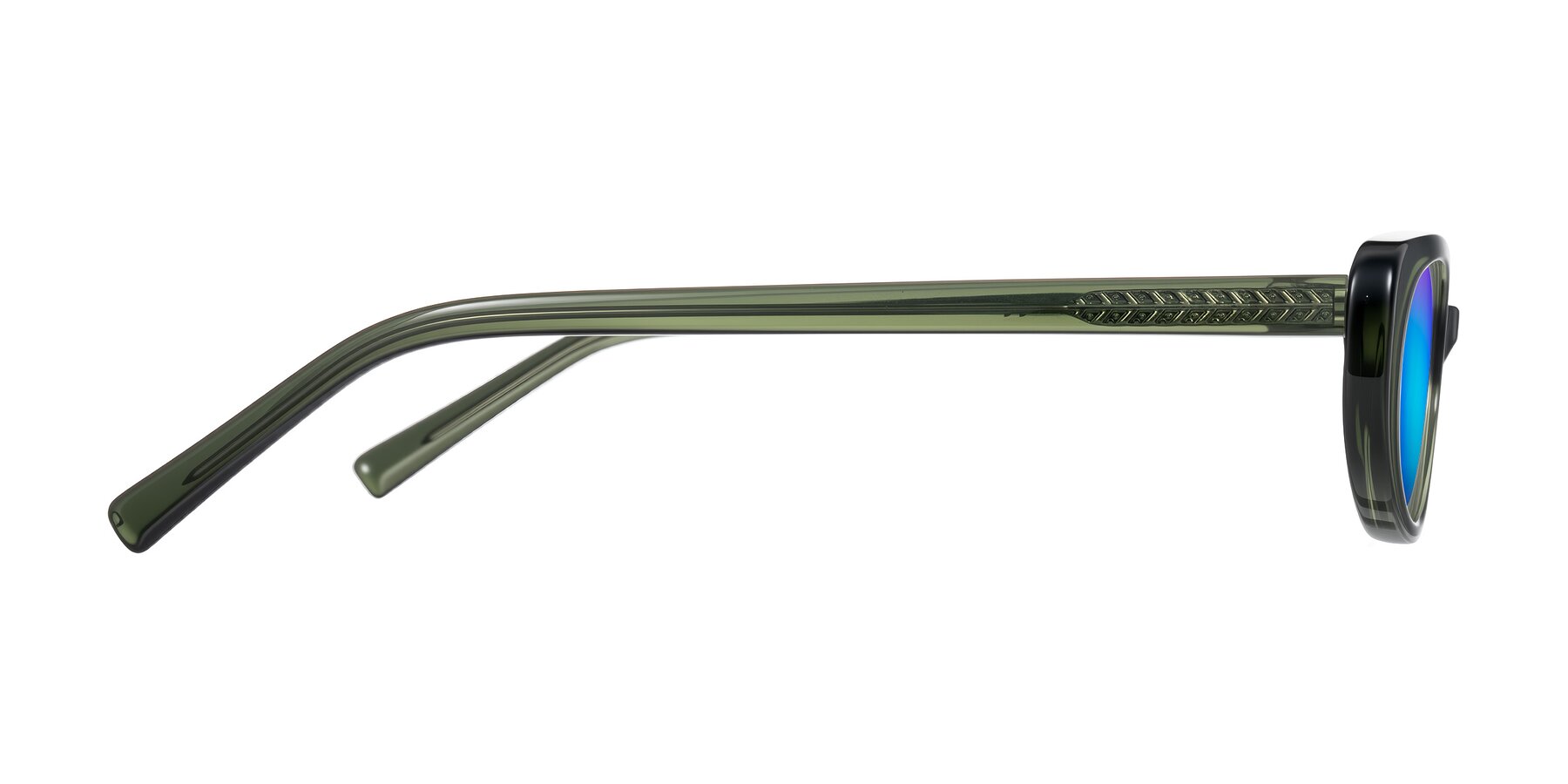 Side of Buffalo in Olive Green with Blue Mirrored Lenses