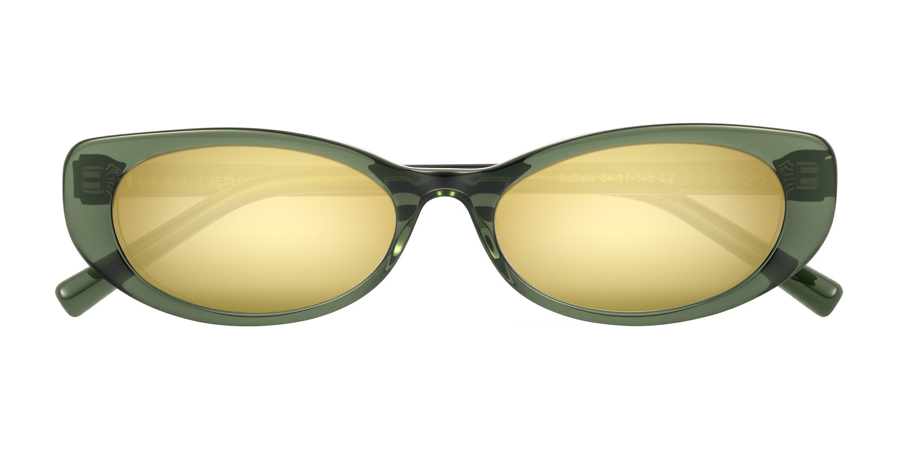 Folded Front of Buffalo in Olive Green with Gold Mirrored Lenses