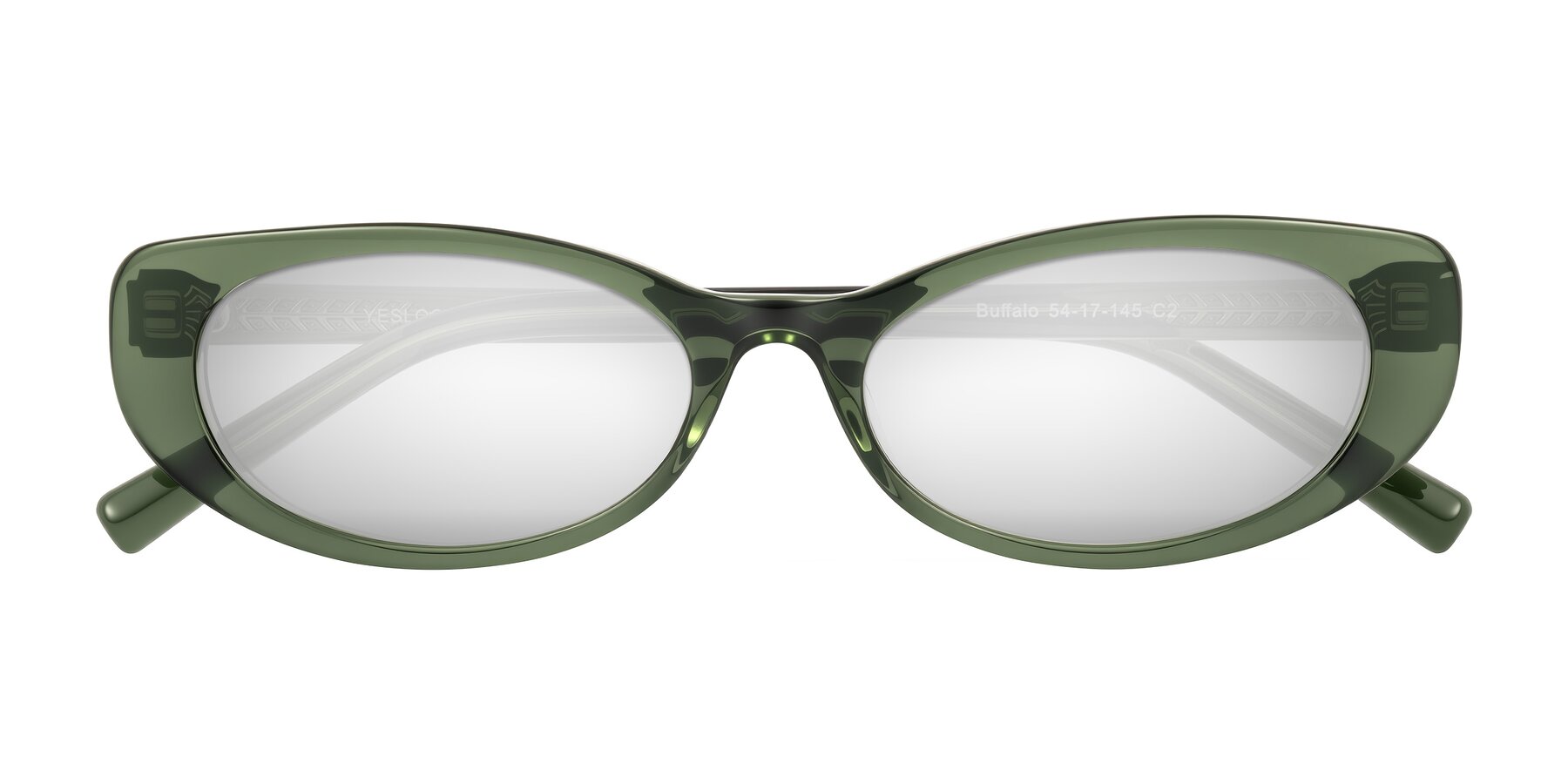 Folded Front of Buffalo in Olive Green with Silver Mirrored Lenses