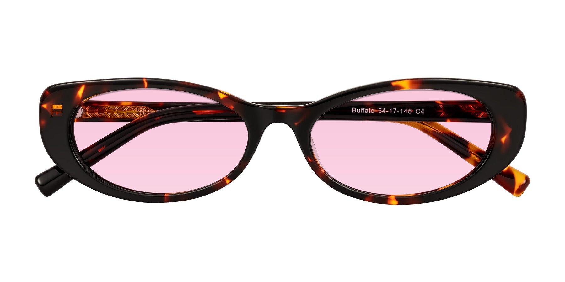 Folded Front of Buffalo in Tortoise with Light Pink Tinted Lenses