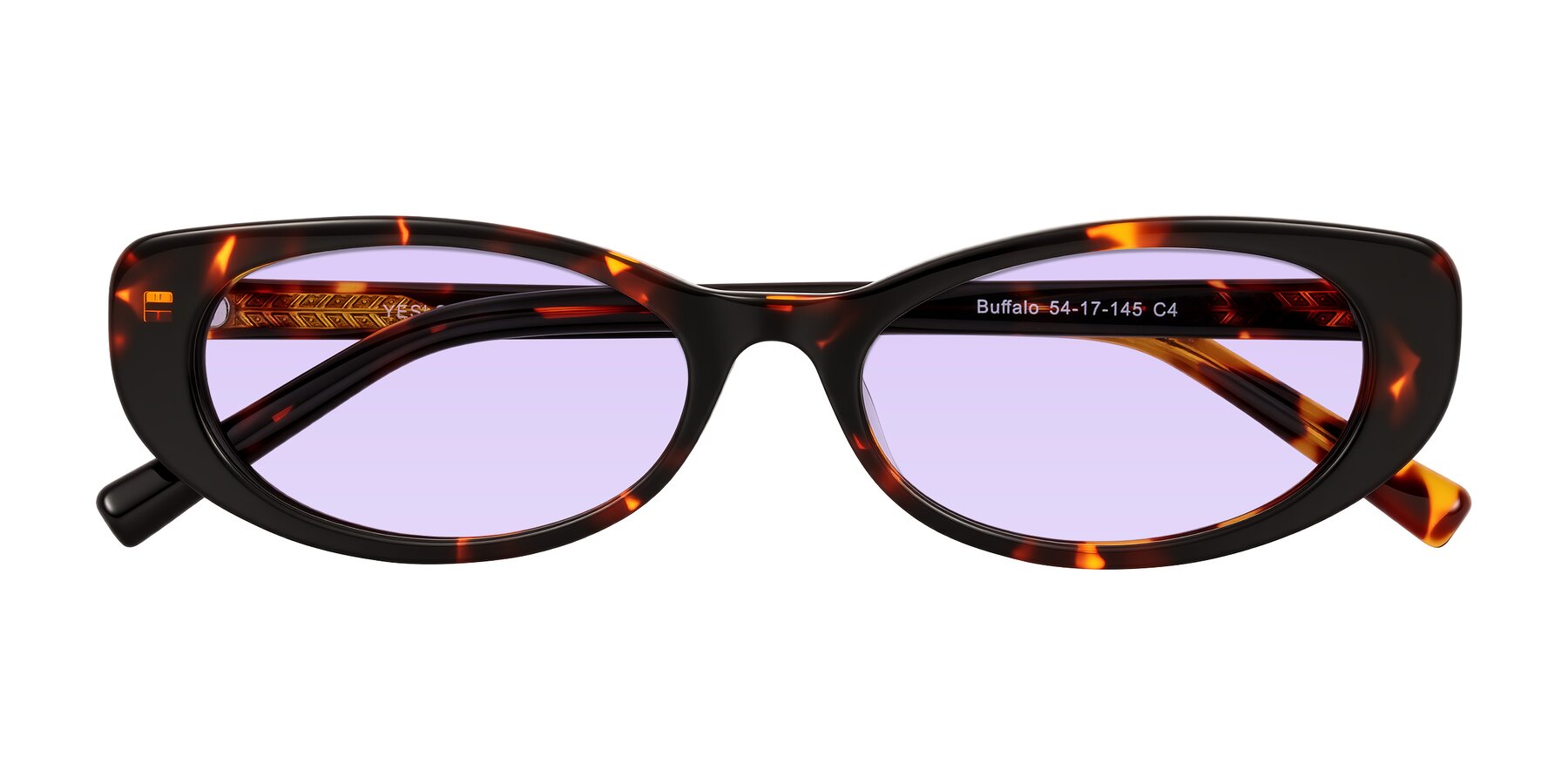 Folded Front of Buffalo in Tortoise with Light Purple Tinted Lenses