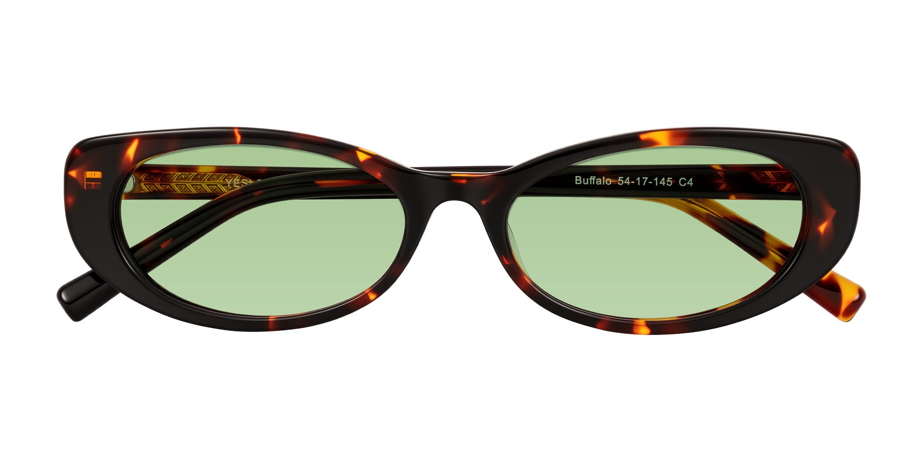 Folded Front of Buffalo in Tortoise with Medium Green Tinted Lenses