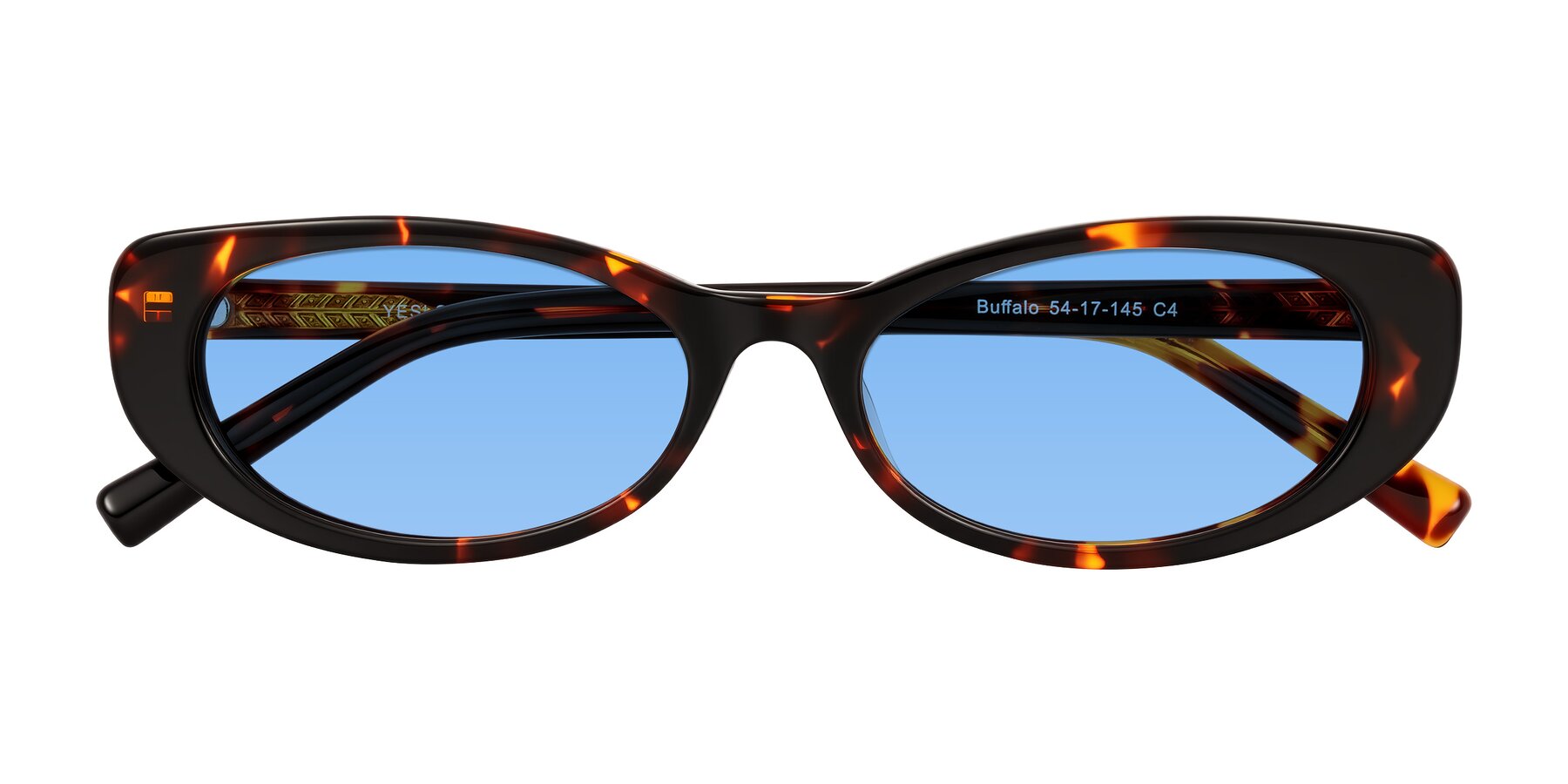 Folded Front of Buffalo in Tortoise with Medium Blue Tinted Lenses
