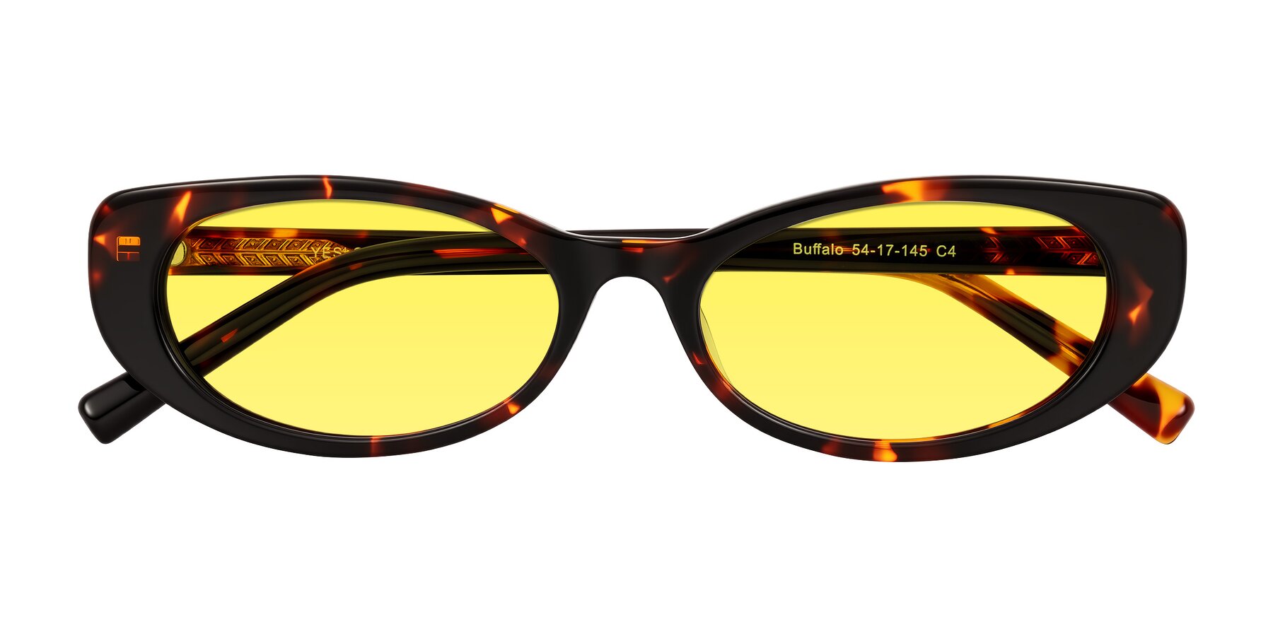 Folded Front of Buffalo in Tortoise with Medium Yellow Tinted Lenses