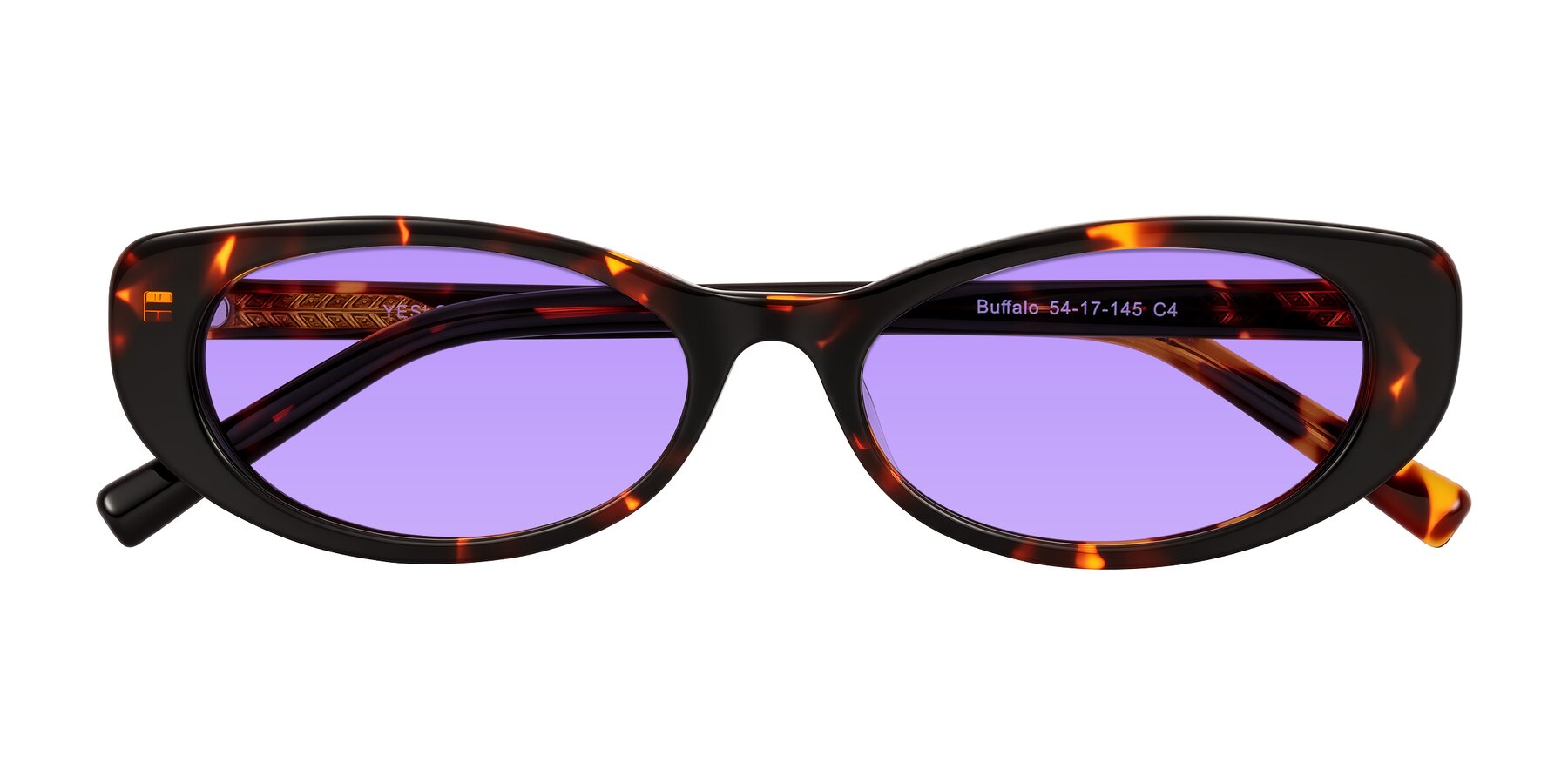 Folded Front of Buffalo in Tortoise with Medium Purple Tinted Lenses