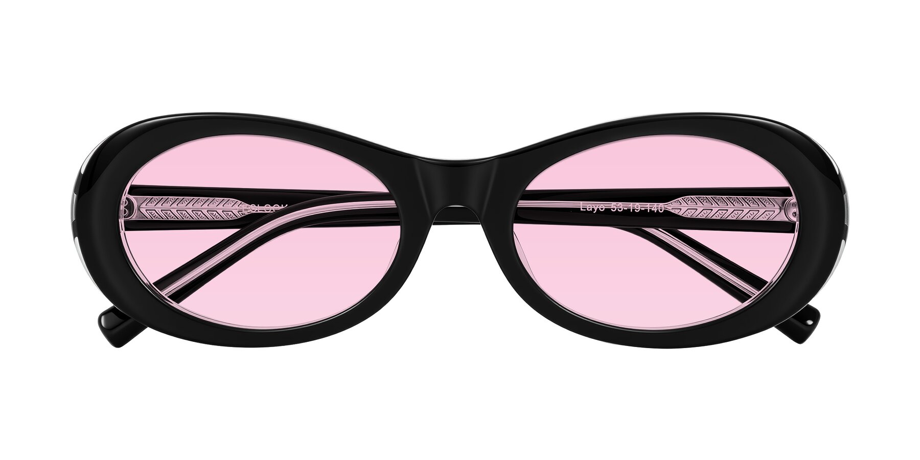 Folded Front of Layo in Black/Clear with Light Pink Tinted Lenses