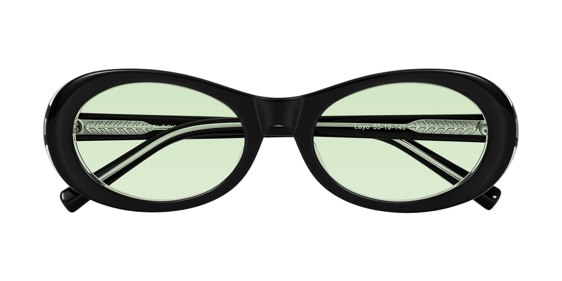 Folded Front of Layo in Black/Clear with Light Green Tinted Lenses