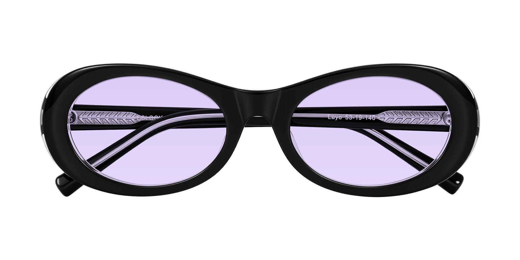 Folded Front of Layo in Black/Clear with Light Purple Tinted Lenses