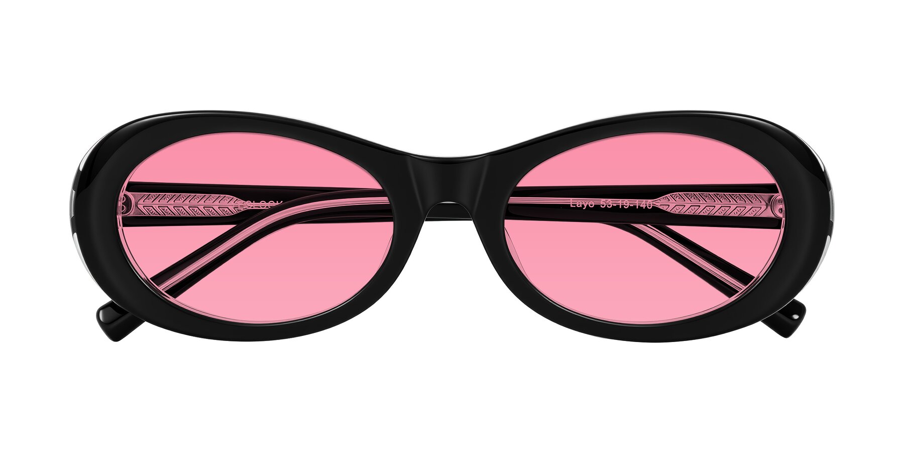 Folded Front of Layo in Black/Clear with Pink Tinted Lenses
