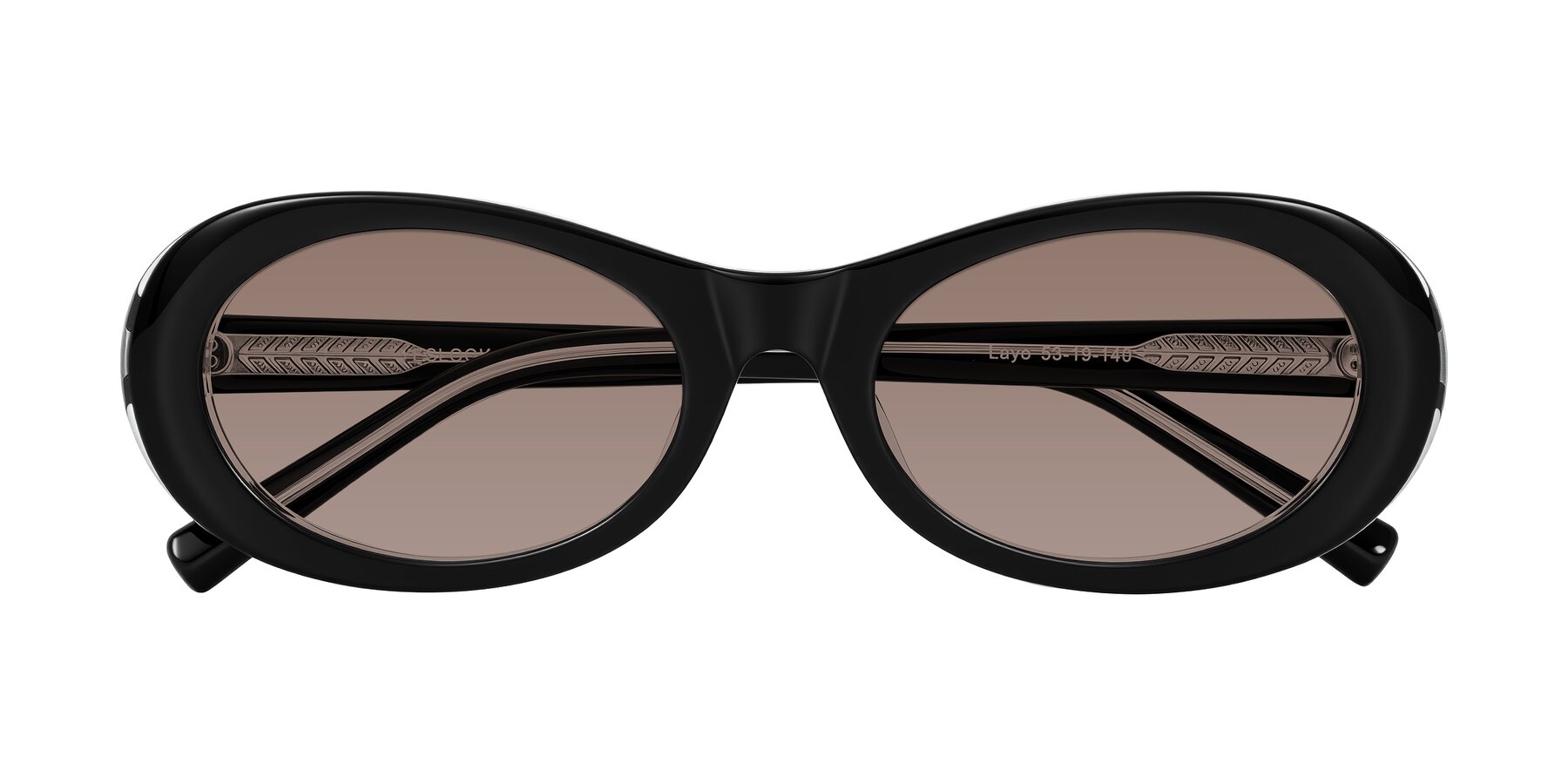 Folded Front of Layo in Black/Clear with Medium Brown Tinted Lenses