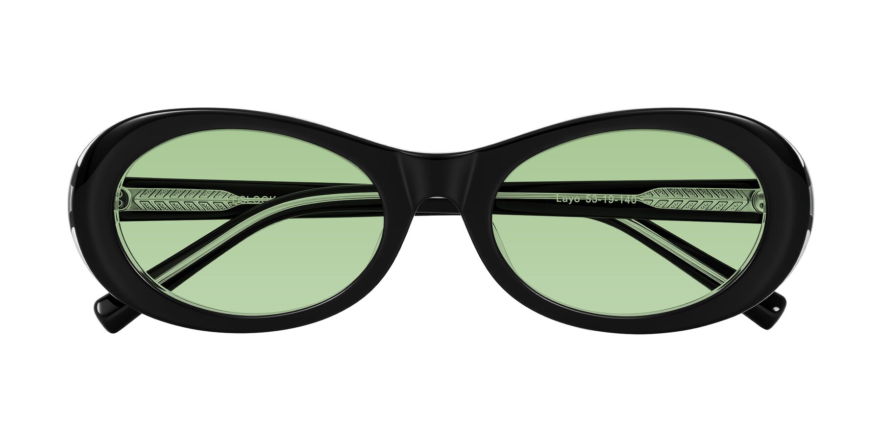 Folded Front of Layo in Black/Clear with Medium Green Tinted Lenses
